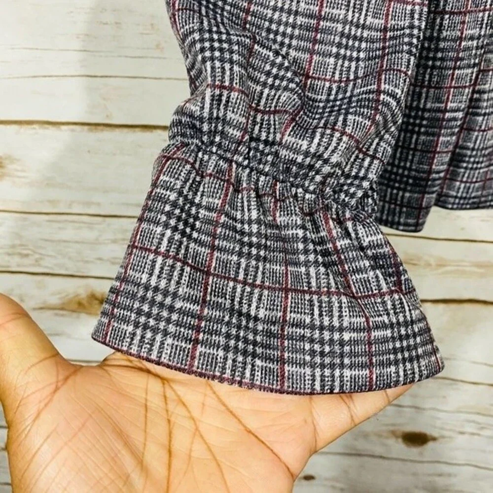 Nine West women's round neck long sleeve gray white check dress size M - Picture 3 of 7